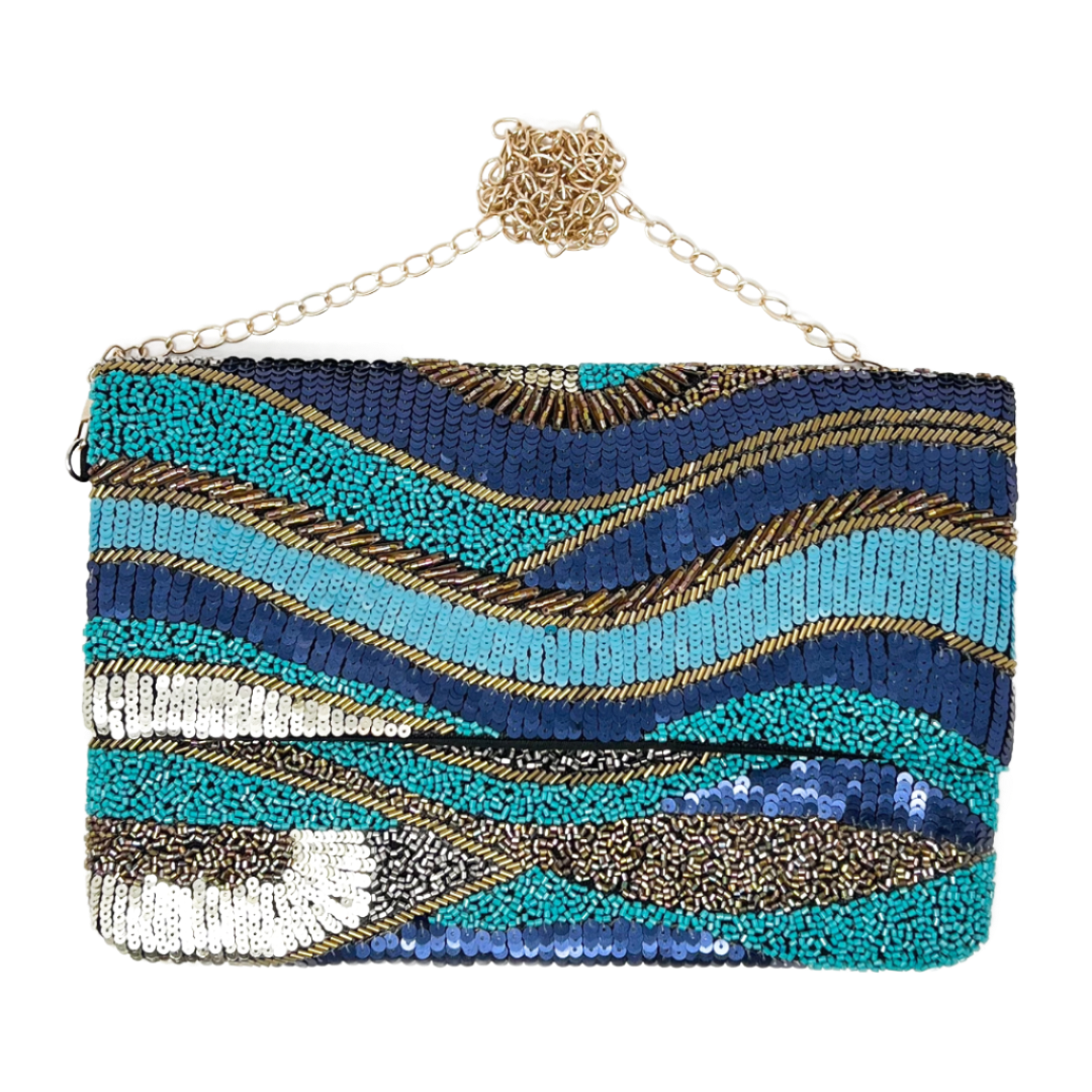 Seed Bead clutch, blue clutch, seed bead handbag, evening clutch