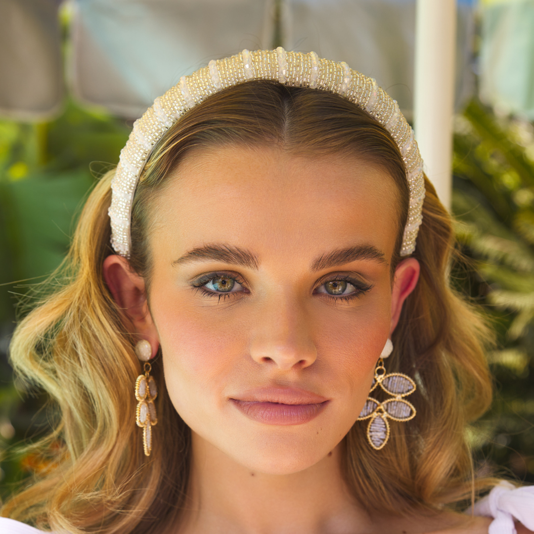 White Silver Seed Bead Headband-- handmade headband, comfortable headband, women's headband, headband for women and teens