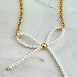 Inspired Big Bow Pearl Necklace