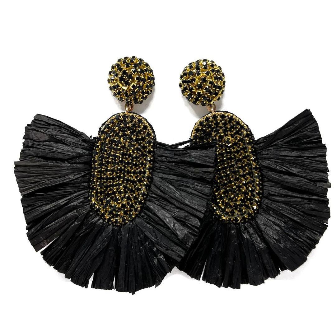 Midnight Dreams Raffia Rhinestone Earrings