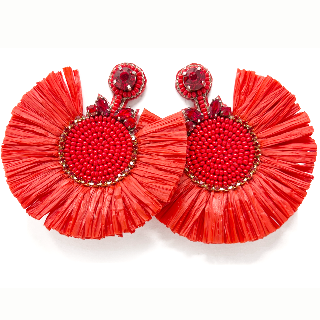 Rhinestone & Raffia Statement Earrings