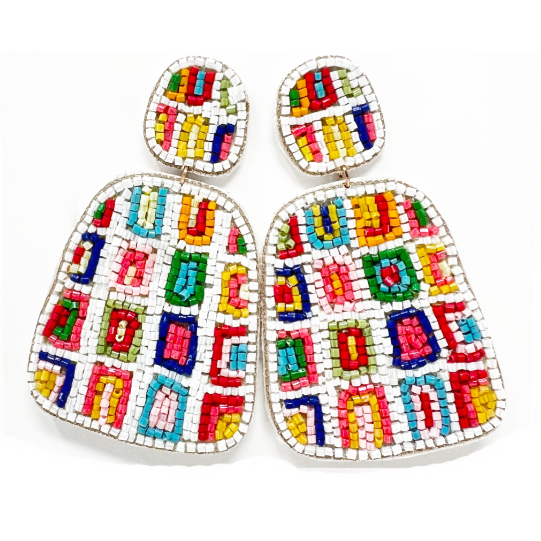 White Retro seed bead hypoallergenic earrings 